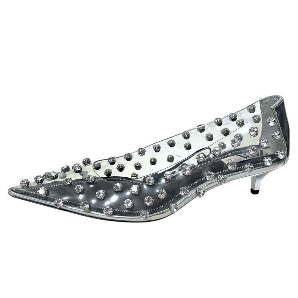NWT ZARA Clear Vinyl Rhinestone Embellishments Pointed Toe Kitten Heels 37 - Picture 3 of 12